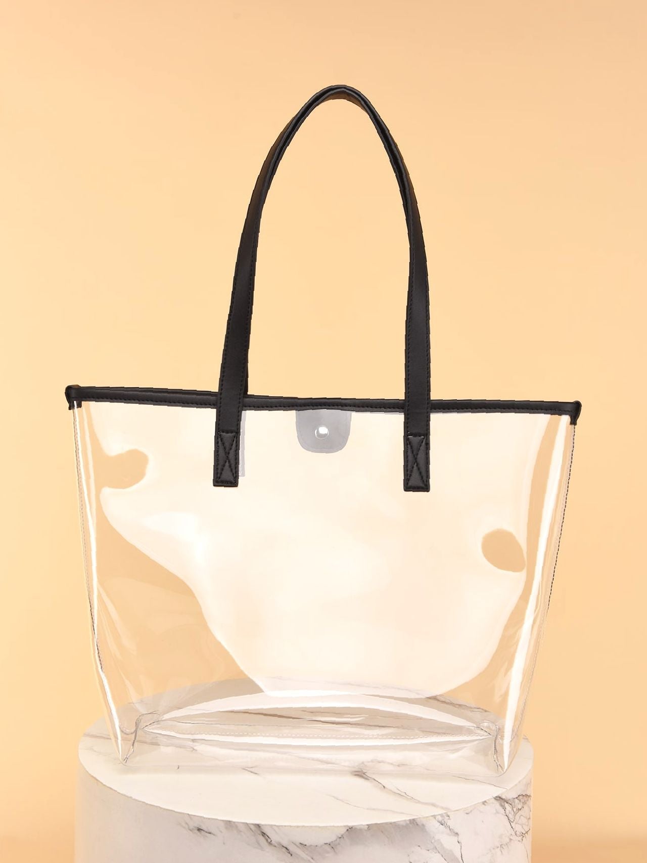 Clear Contrast Binding Shoulder Tote Bag With Inner Pouch